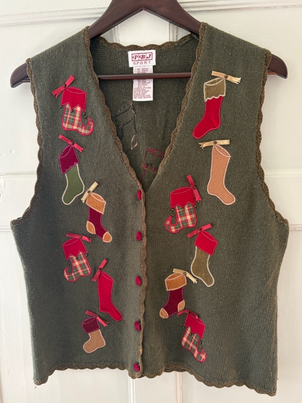 Vintage Christmas Sweater Vest - Wool Blend - Velvet - Stockings